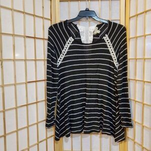 Live And Let Live Striped Crochet Neck Blouse M